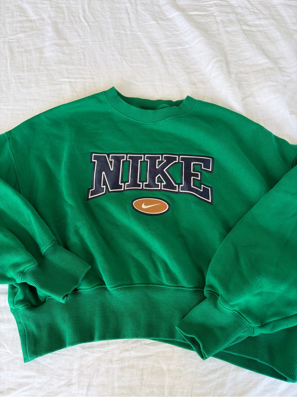 Nike Green Crewneck with Navy Logo and Gold Accent